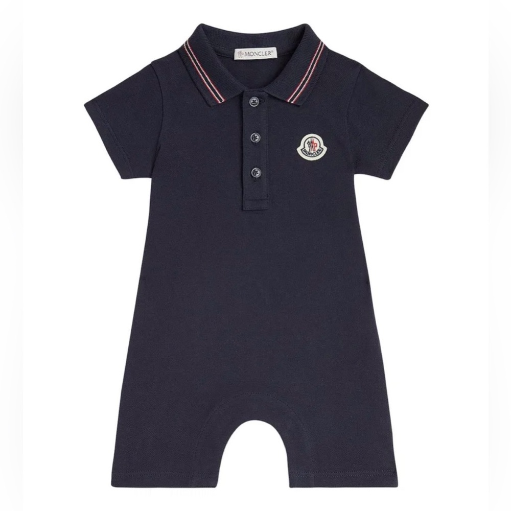 Moncler Navy Polo Romper with Red & White Trim